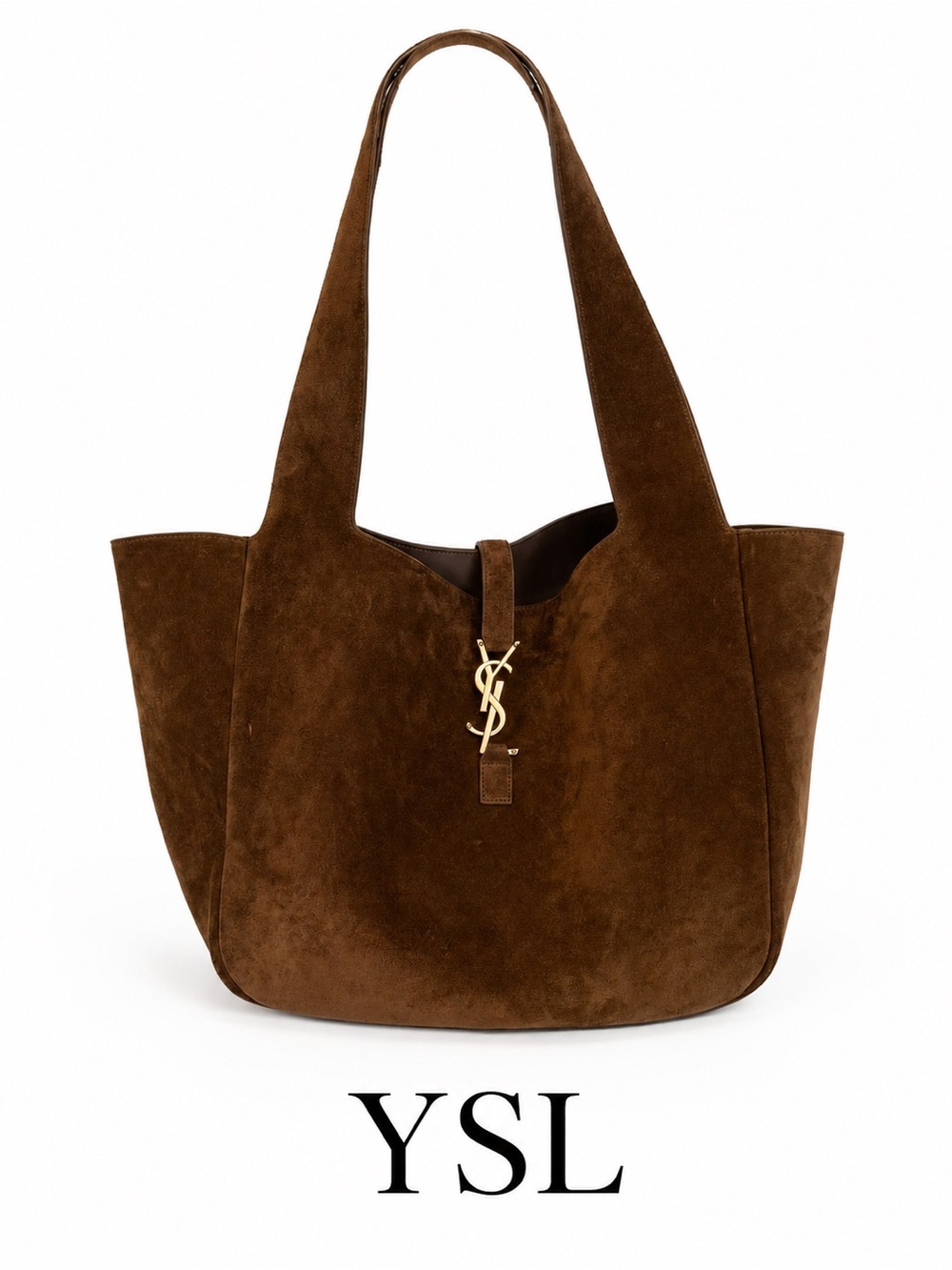 YSL Saint Laurent Le 5 a 7 Bea Tote Bag Brown Caramel Cognac Suede Leather Gold - Picture 14 of 14